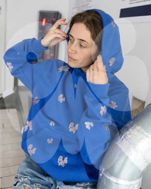 BRIGHT BLUE OVERSIZED PMS HOODIE WITH SPARKLY GLITTER PMS LOGOS