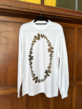 BROWN BRONZE GLITTER ON WHITE LONG SLEEVE T-SHIRT (SIZE XS OVERSIZED FIT)