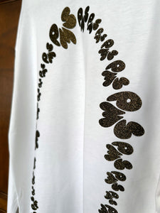 BROWN BRONZE GLITTER ON WHITE LONG SLEEVE T-SHIRT (SIZE XS OVERSIZED FIT)