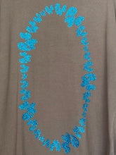 AQUA BLUE GLITTER OVAL ON BLOCK GREY T-SHIRT (SIZE XS OVERSIZED BOXY FIT)