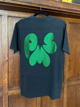 DEEP GREEN FRONT & BLACK GLITTER ON WASHED BLACK T-SHIRT (SIZE S REGULAR FIT)