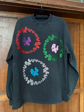 SO MANY COLOURS GLITTER ON WASHED BLACK LONG SLEEVE T-SHIRT (SIZE XS OVERSIZE FIT)