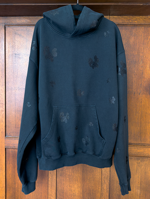 MADE TO ORDER: WASHED BLACK OVERSIZED PMS HOODIE WITH SPARKLY GLITTER PMS LOGOS