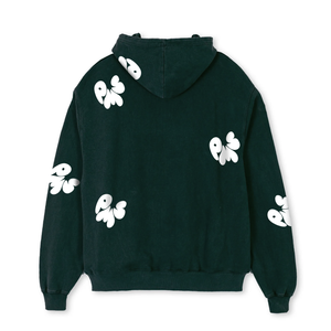 DARK GREEN OVERSIZED PMS HOODIE WITH WHITE CRINKLY PUFF LOGOS