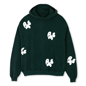 DARK GREEN OVERSIZED PMS HOODIE WITH WHITE CRINKLY PUFF LOGOS