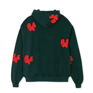 DARK GREEN PMS HOODIE WITH RED LOGO CRINKLY PUFF LOGOS