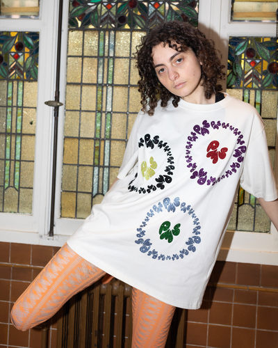 SO MANY COLOURS GLITTER ON OFF-WHITE SHORT SLEEVE T-SHIRT (SIZE L REGULAR FIT)