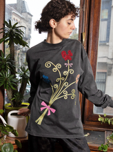 Big Sparkly Bouquet — Washed Black Long Sleeve
