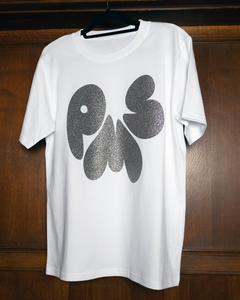 HOLO SILVER GLITTER LOGO SPARKLY ON WHITE T-SHIRT (SIZE S REGULAR FIT)