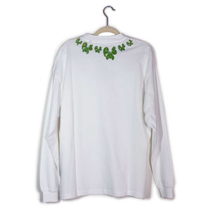 GREEN AND RED GLITTER NECKLACE ON WHITE LONG SLEEVE T-SHIRT (SIZE XS OVERSIZE FIT)